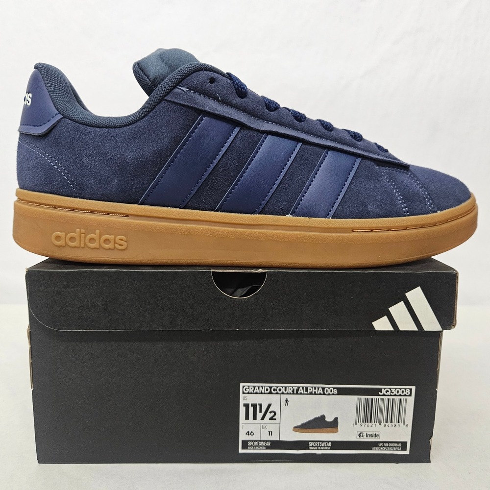 Adidas Grand Court Alpha 00s Sneakers JQ3008 Blue Suede Gum Sole Men Size 11.5